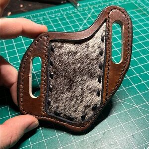Cow hide buck stitched custom knife sheath